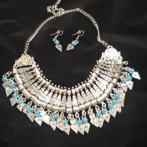 Silver and turquoise statement necklace